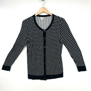 Black and White Polka Dot Cardigan Womens Size Medium 3/4 Sleeves Merona Vtg
